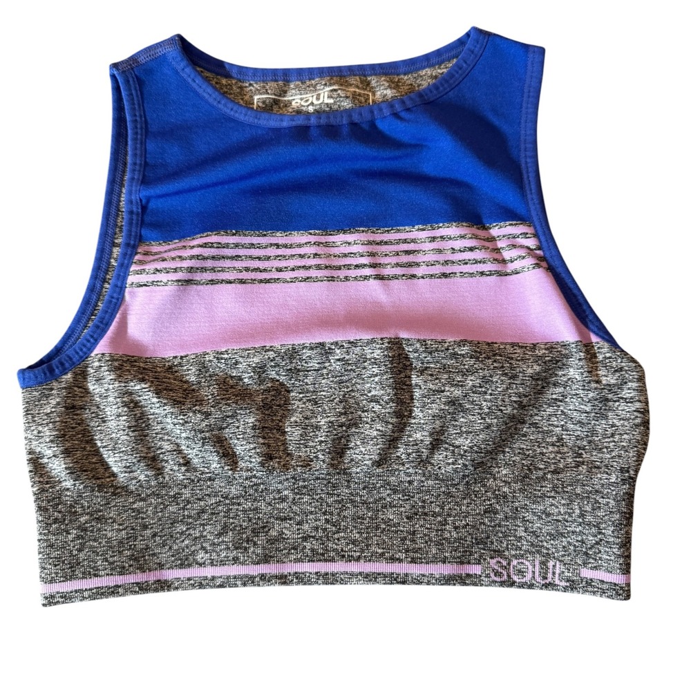 SoulCycle Sports Bra Crop Top S Blue Purple Grey Colorblock Seamless Yoga